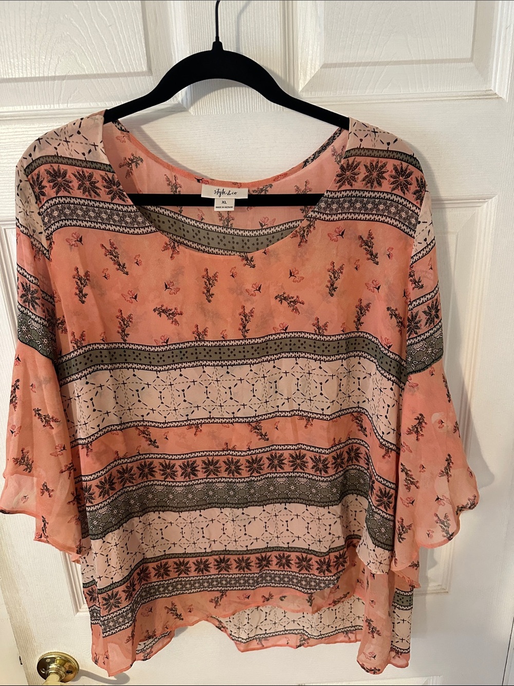 Style & Co. Pink Boho Floral Stripe Blouse